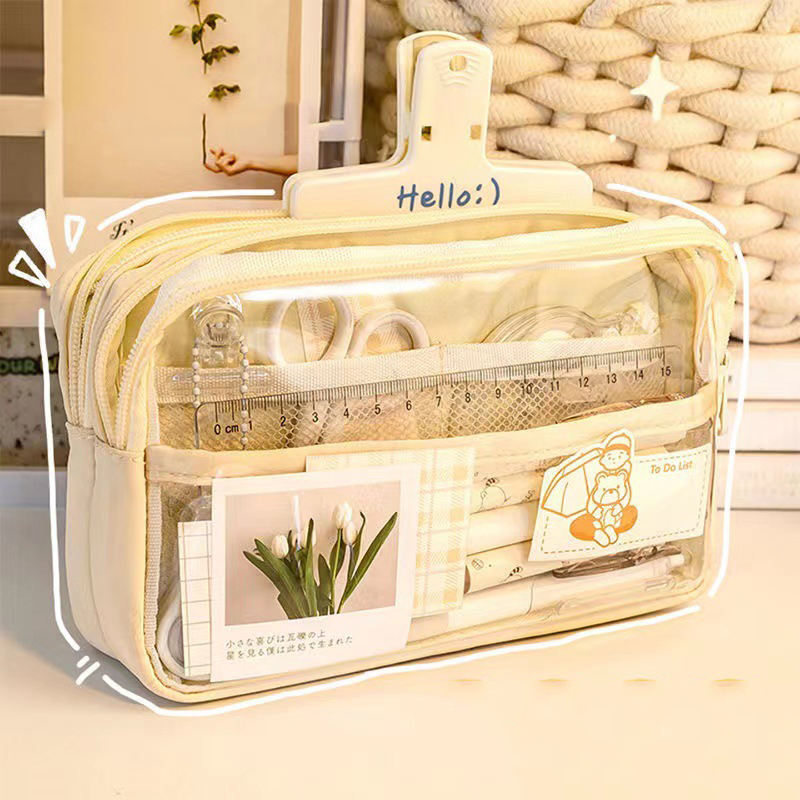 미학적인 학용품 대용량 펜 파우치 큰 필통 투명 다층  - Aesthetic Large Pencil Case Pouch 리뷰 및 가격